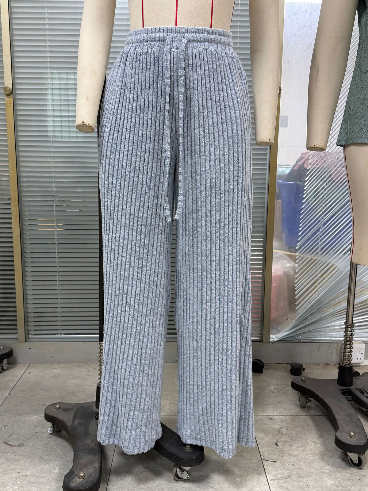 Solid Color Drawstring Sunken Stripe Brushed Elastic Casual Pants