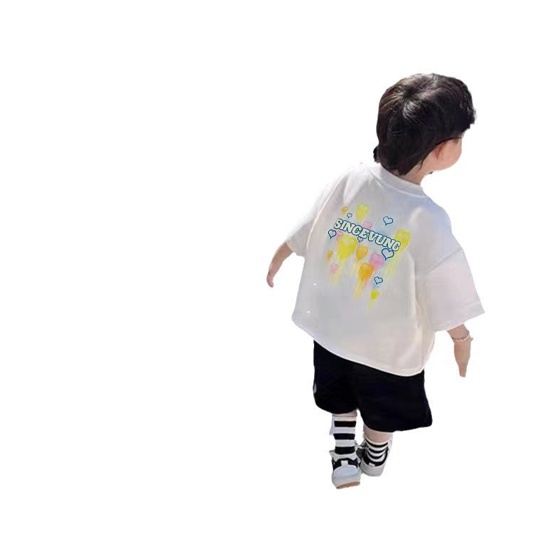 Children's Clothing Summer Boys Love Cool Luminous Short Sleeve Cotton T-shirt Parent-child Outfit