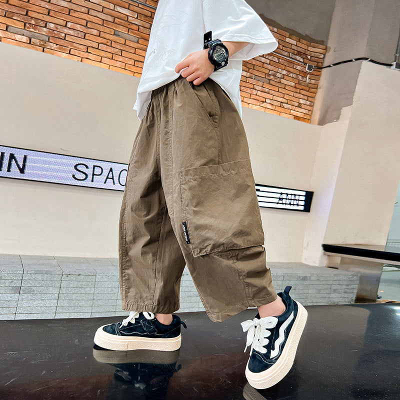 Children's Boys Summer Thin Lantern Ankle Length Cargo Korean Style Children's Pants