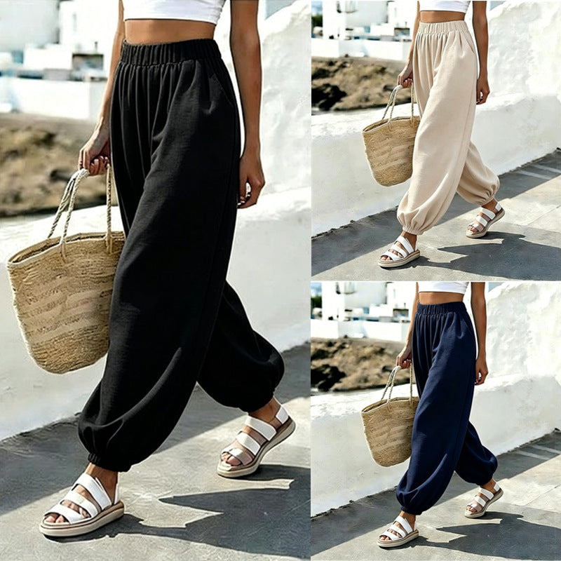 Women's Beach Vacation Style High Waist Pocket Comfortable Casual Pants