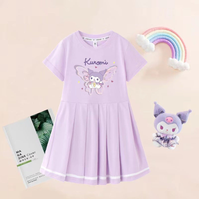 Children's Cartoon Print Western Style Pleated Skirt Cute Children's Dress