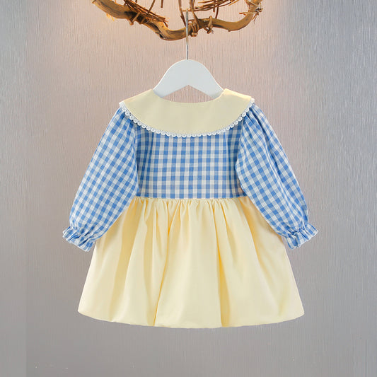 Long-sleeved Spring Clothes Plaid Skirt Fashionable Children's Dress
