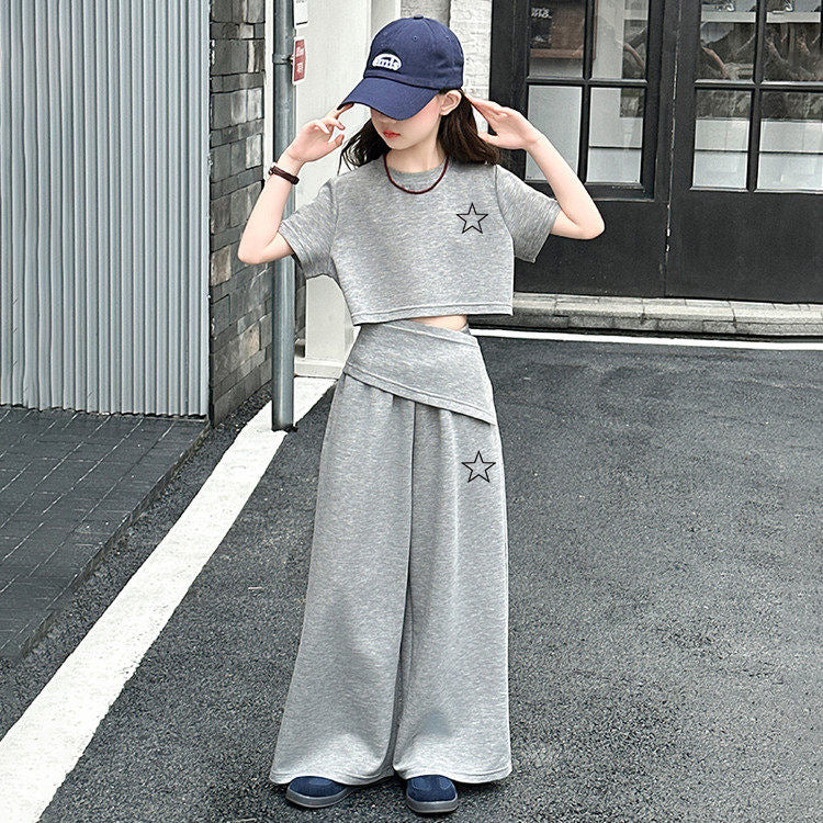 Middle Big Korean Style Summer Irregular Fashion Western Two-piece Casual Children's Suit