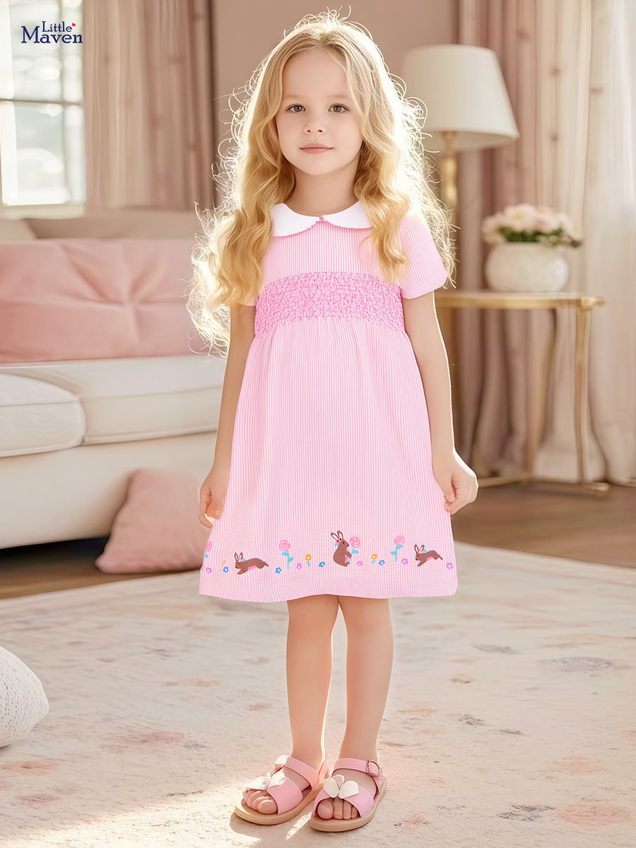 Children's Skirt Summer Woven Short Sleeve Skirts Children's Dress