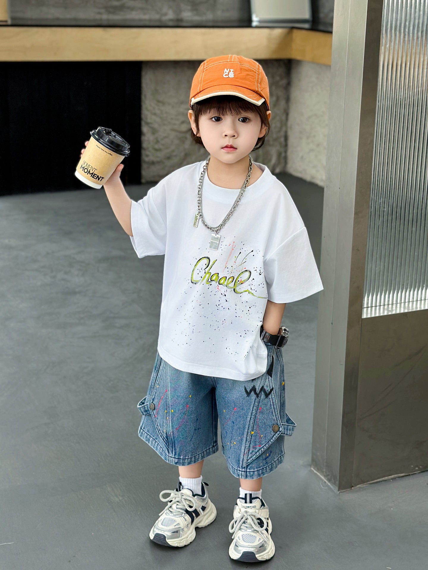Children's Summer Short-sleeved Korean Denim Shorts Two-piece Fashionable Children's Suit