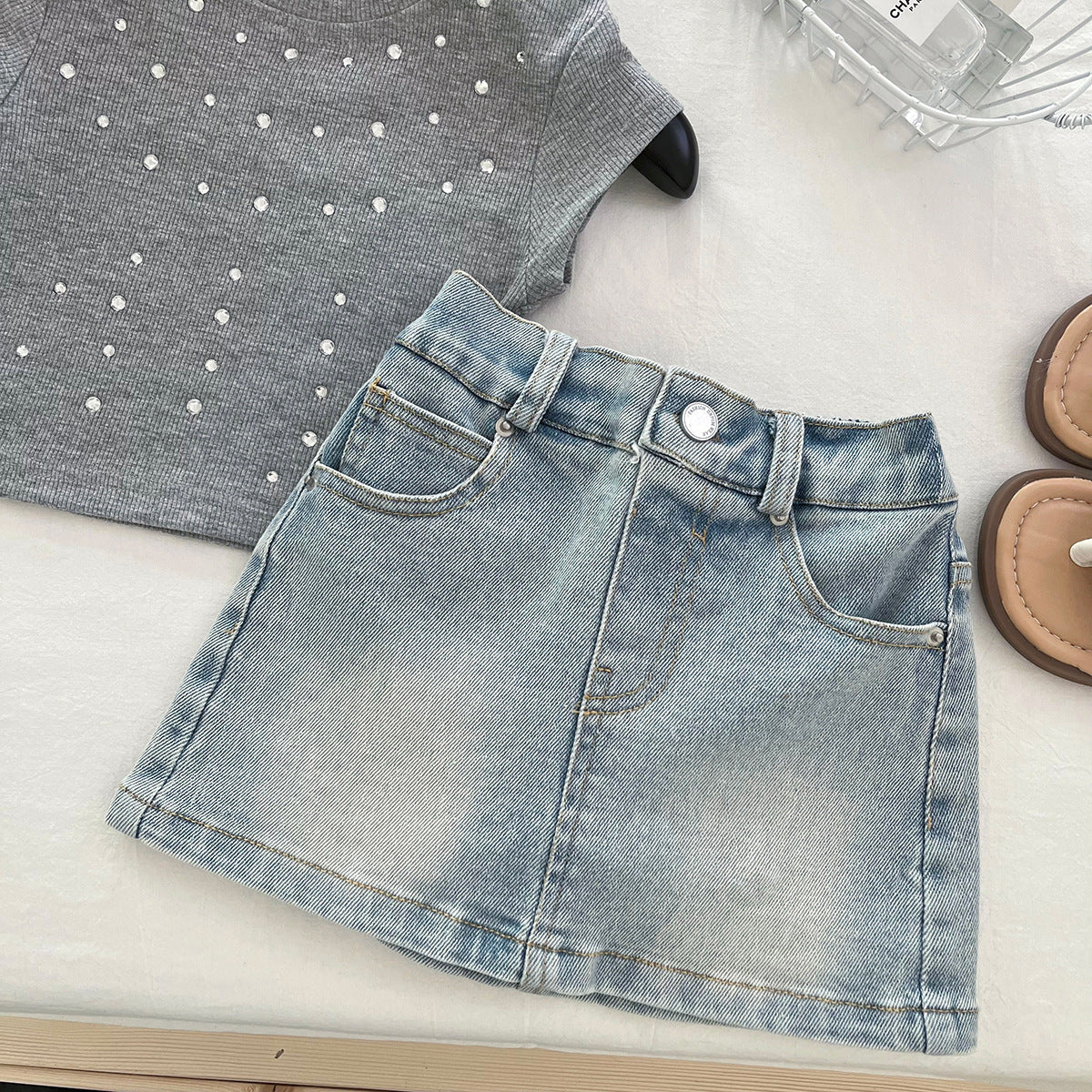 Children's Fashionable Stylish Summer Clothing Denim Skirt Children's Suit