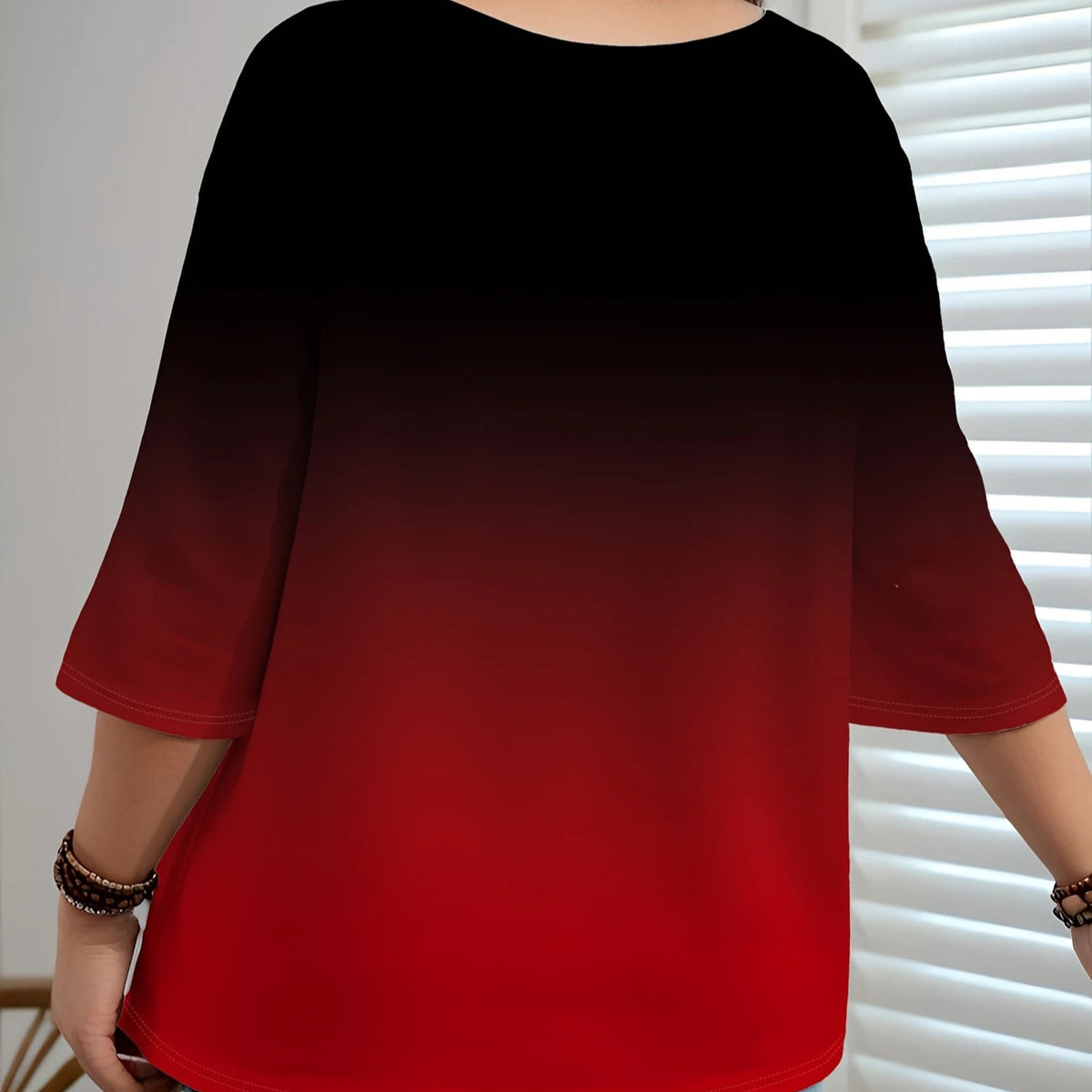 Women's Printed Fashion Gradient Color Sleeve Casual Round Tops
