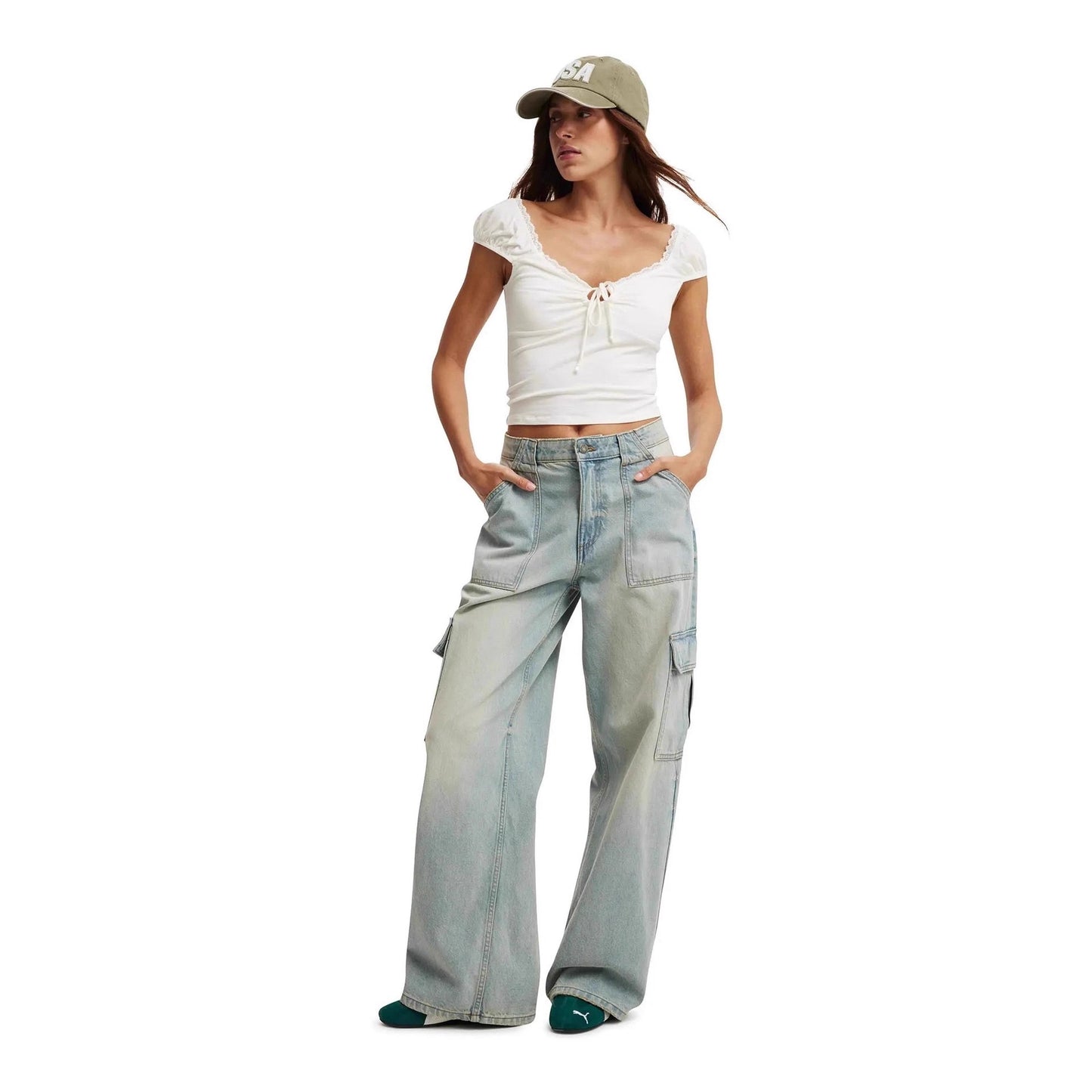 Women's Washed Large With Pocket Trendy Loose Straight Women's Jeans