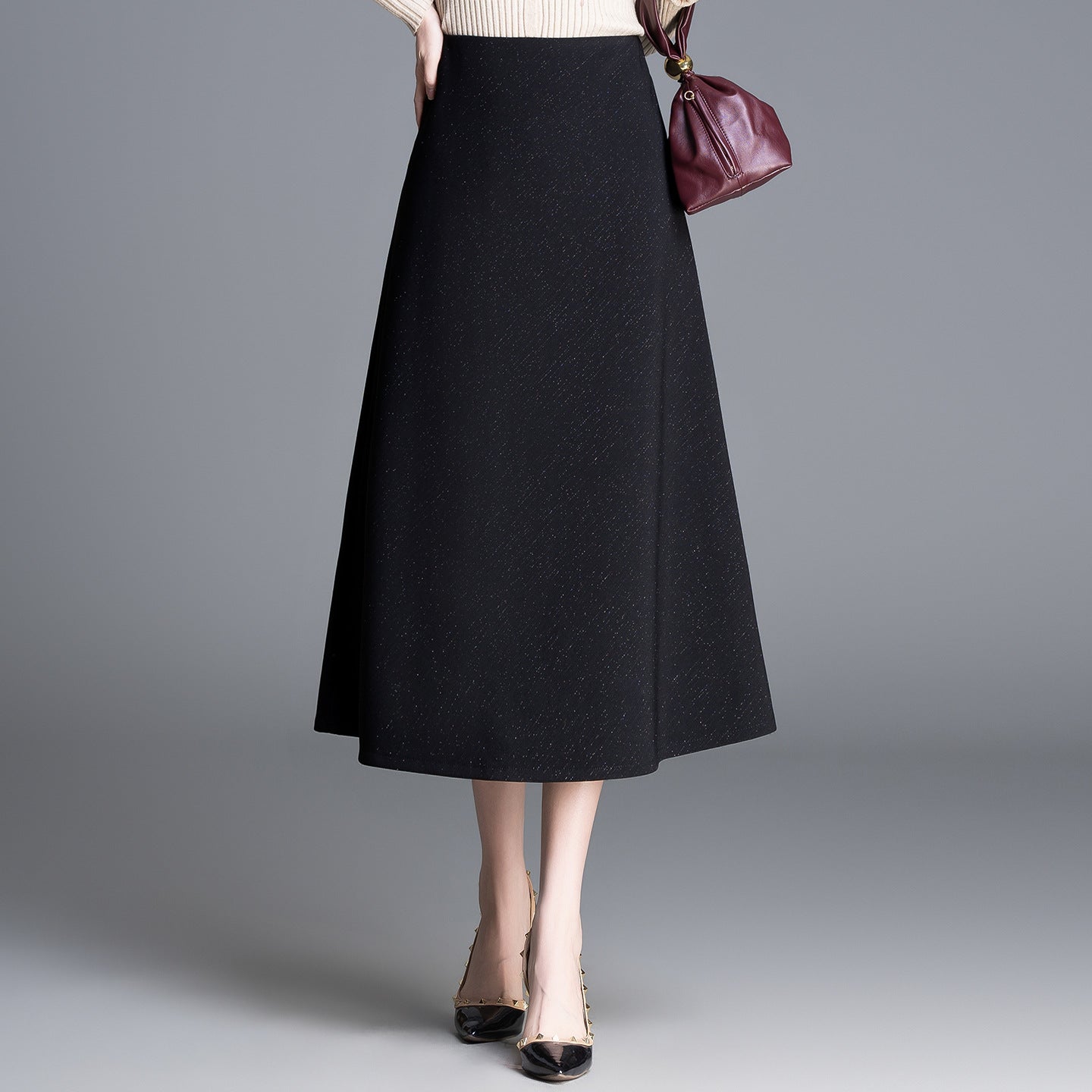 Starry Sky Spring Mid-length High Waist Large A- Line Big Skirt
