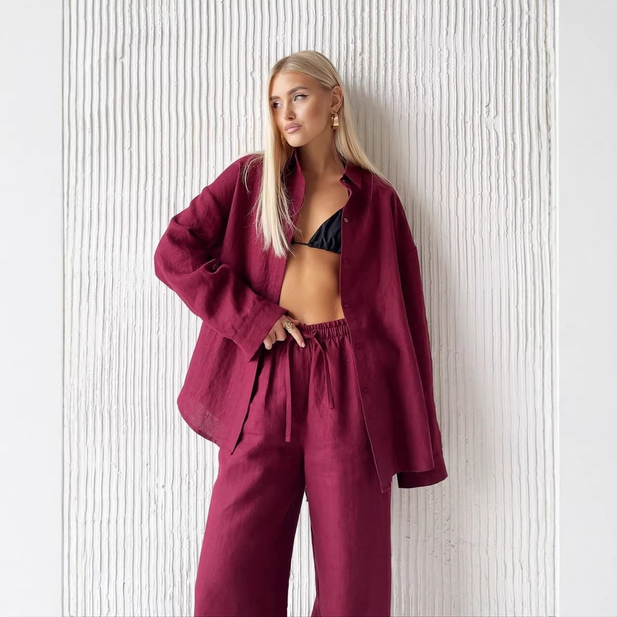 Cotton Shirt Trousers Loose Long Sleeve Suits