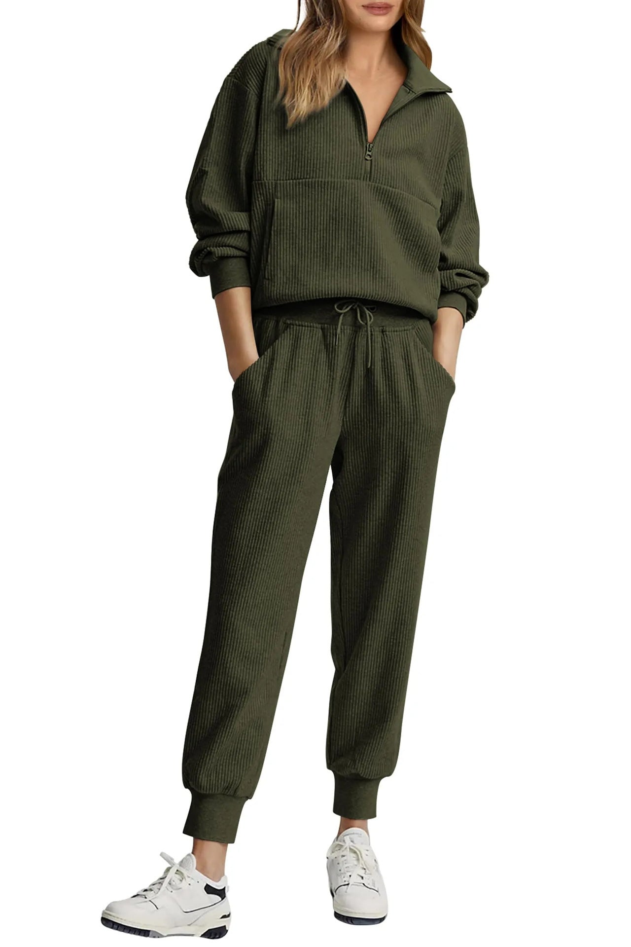 Unique Women's Half Zipper Long-sleeved Trousers Sweaters