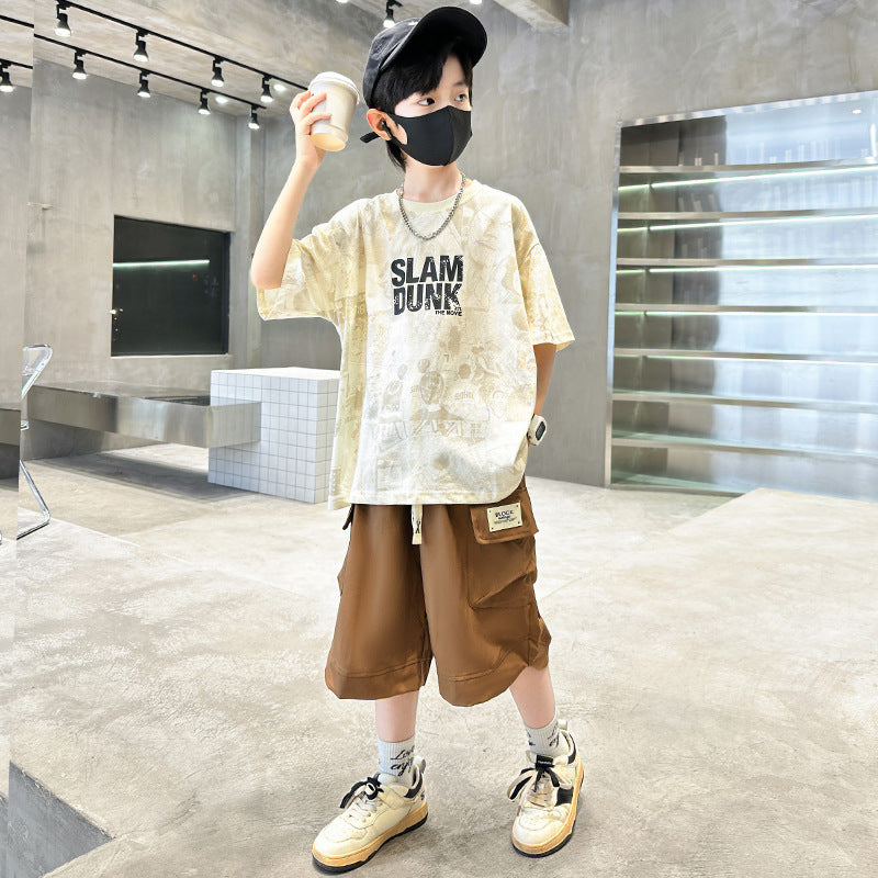 Children's Thin Fashionable Sports Casual Cartoon Short Sleeve Two-piece Children's Suit