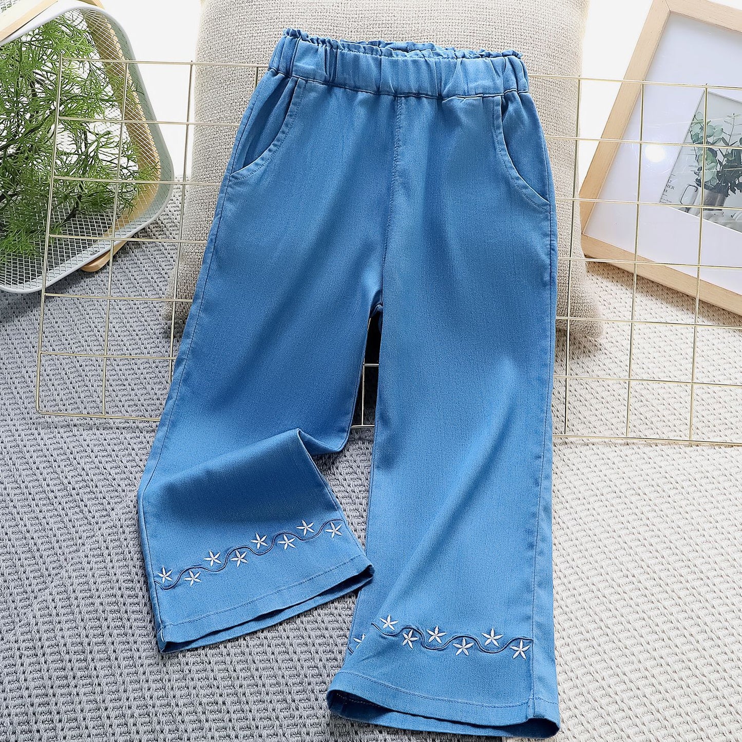 Children's Sales Flared Medium Large Denim Embroidered Children's Pants