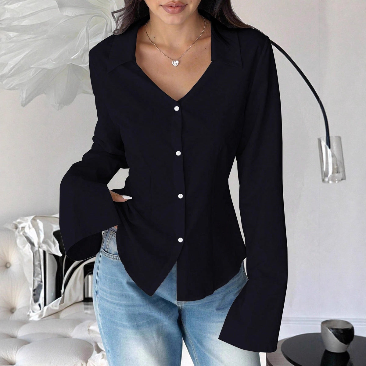 Women's Style Flared Sleeves Shirt Bandage Dress Hot Blouse