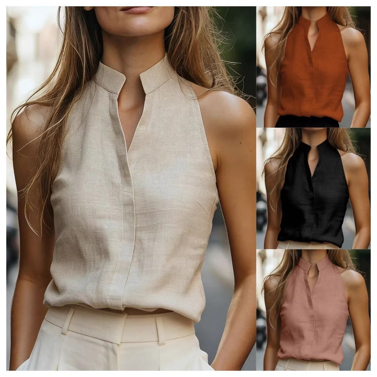 Women's Summer Simple Thin Stand Collar Sleeveless Vests