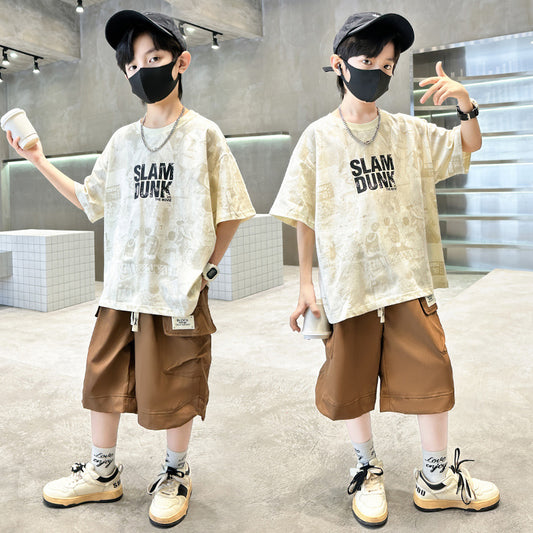 Children's Thin Fashionable Sports Casual Cartoon Short Sleeve Two-piece Children's Suit