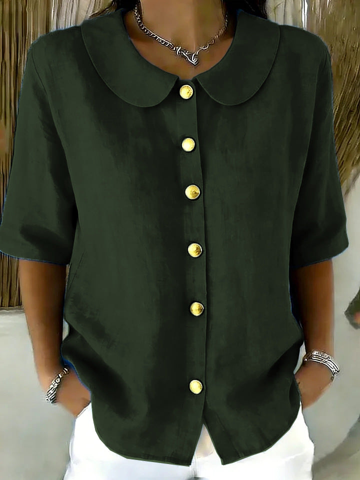 Women's Summer Elegant Fashion Button Linen Short-sleeved Blouse