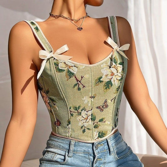Women's Style Bow Floral Sexy Print Slim Small Vest/suspenders/tube Top
