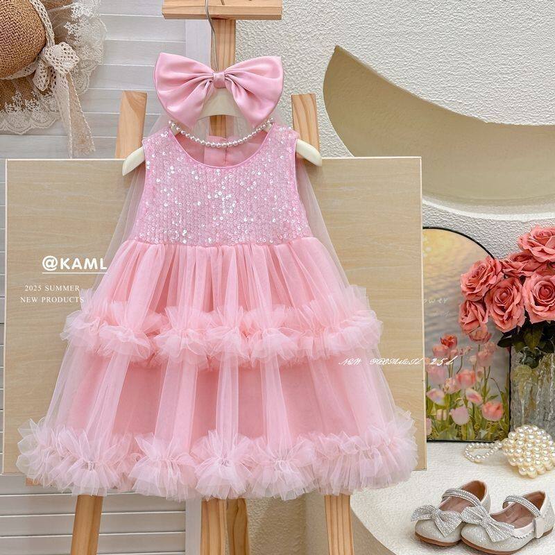 Children's Western Style Sequined Vest Umbrella Princess Korean Children's Dress