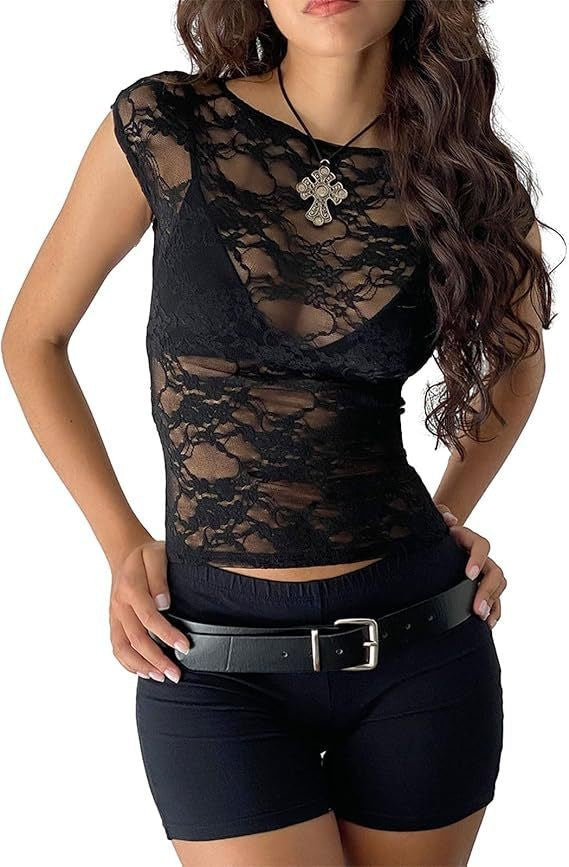 Women's Solid Color Splicing Pullover French Square Lace Shirt, Chiffon Shirt