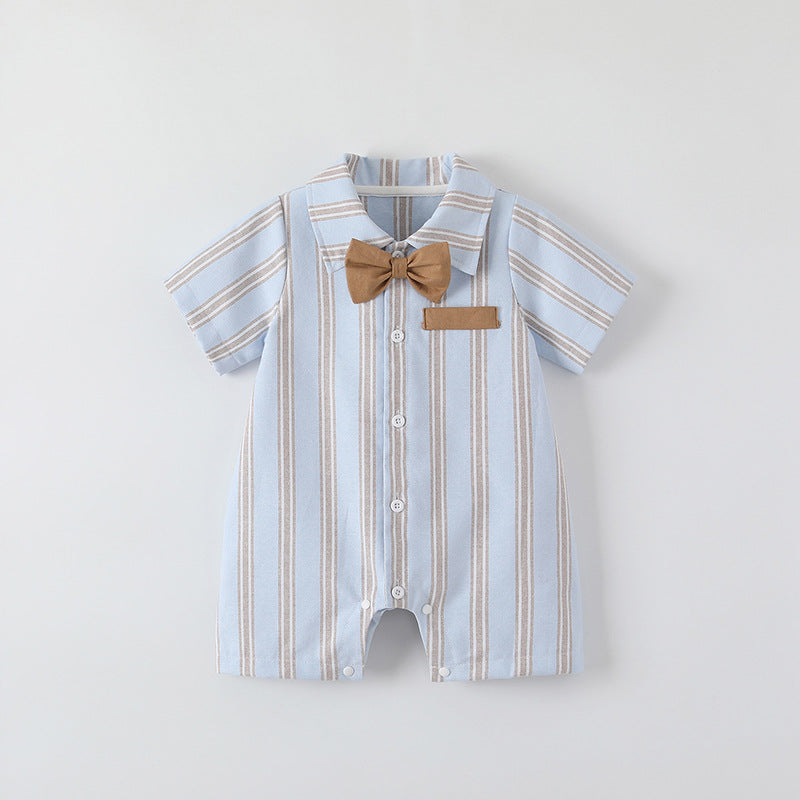 Jumpsuit Korean Style Clothes Short Sleeve Striped Gentleman Outwear Handsome Jumpsuit, Climbing Suit