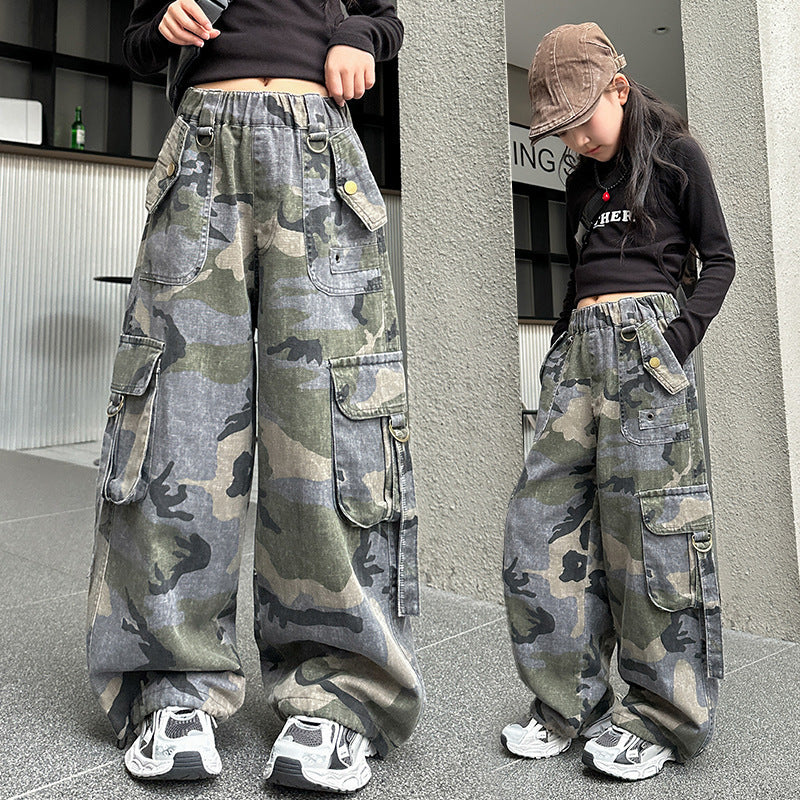 Camouflage Korean Style Medium Large Trendy Cargo Children's Pants