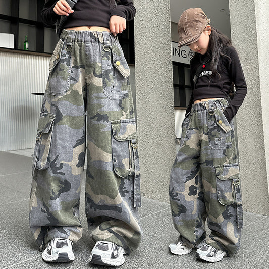 Camouflage Korean Style Medium Large Trendy Cargo Children's Pants