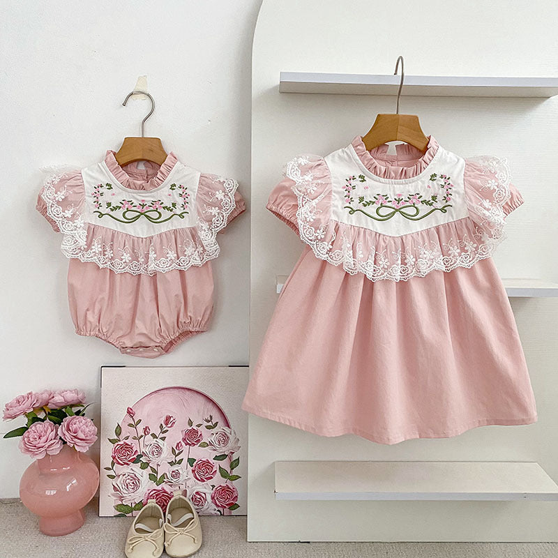 Children's Summer Embroidered Lace Skirt Romper Sisters Children's Dress