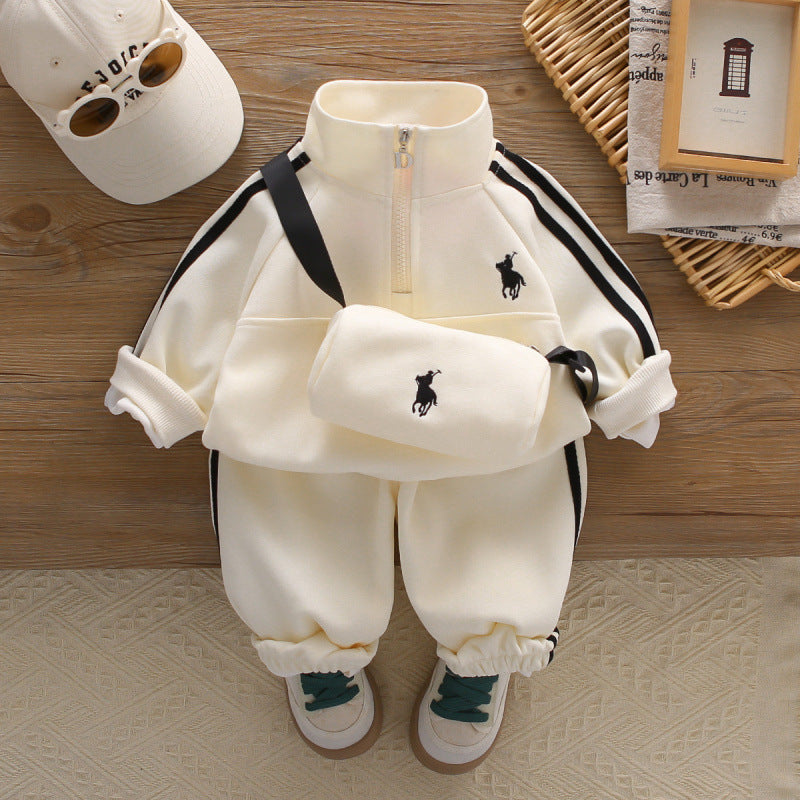 Boys Autumn Clothing Embroidered Bag Two-piece Children's Suit