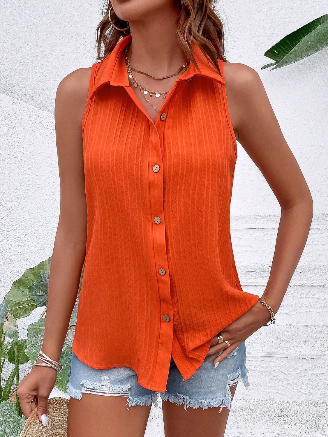 Women's Lapel Sleeveless Shirt Solid Color Simple Elegant Versatile Holiday Inner Clothing