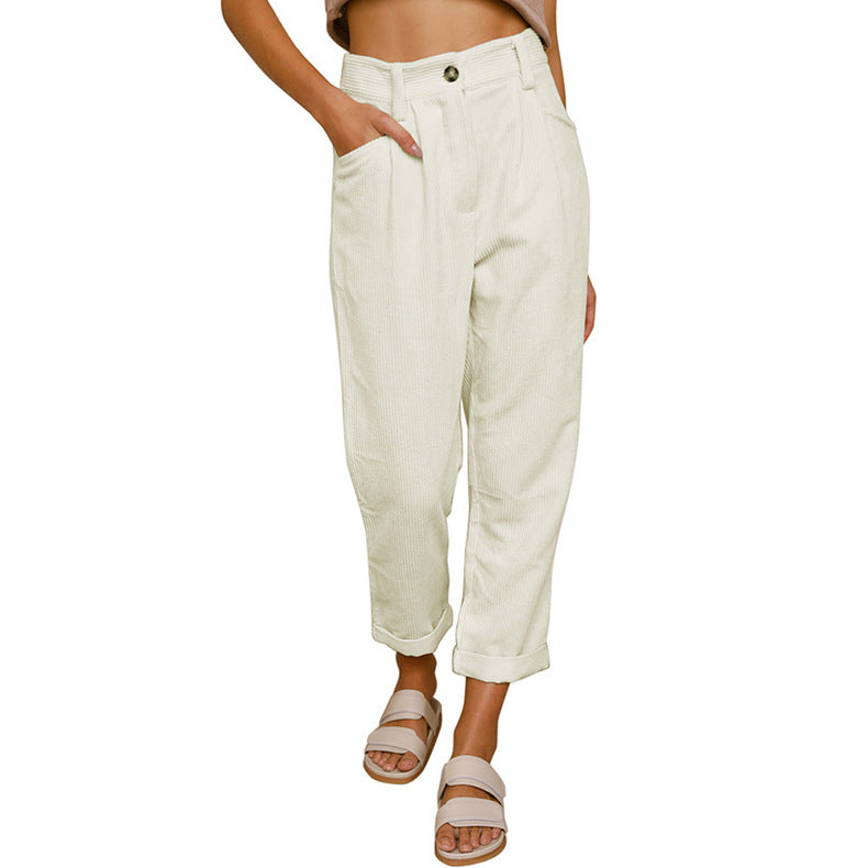 Women's Autumn High Waist Solid Color Corduroy Loose Pants