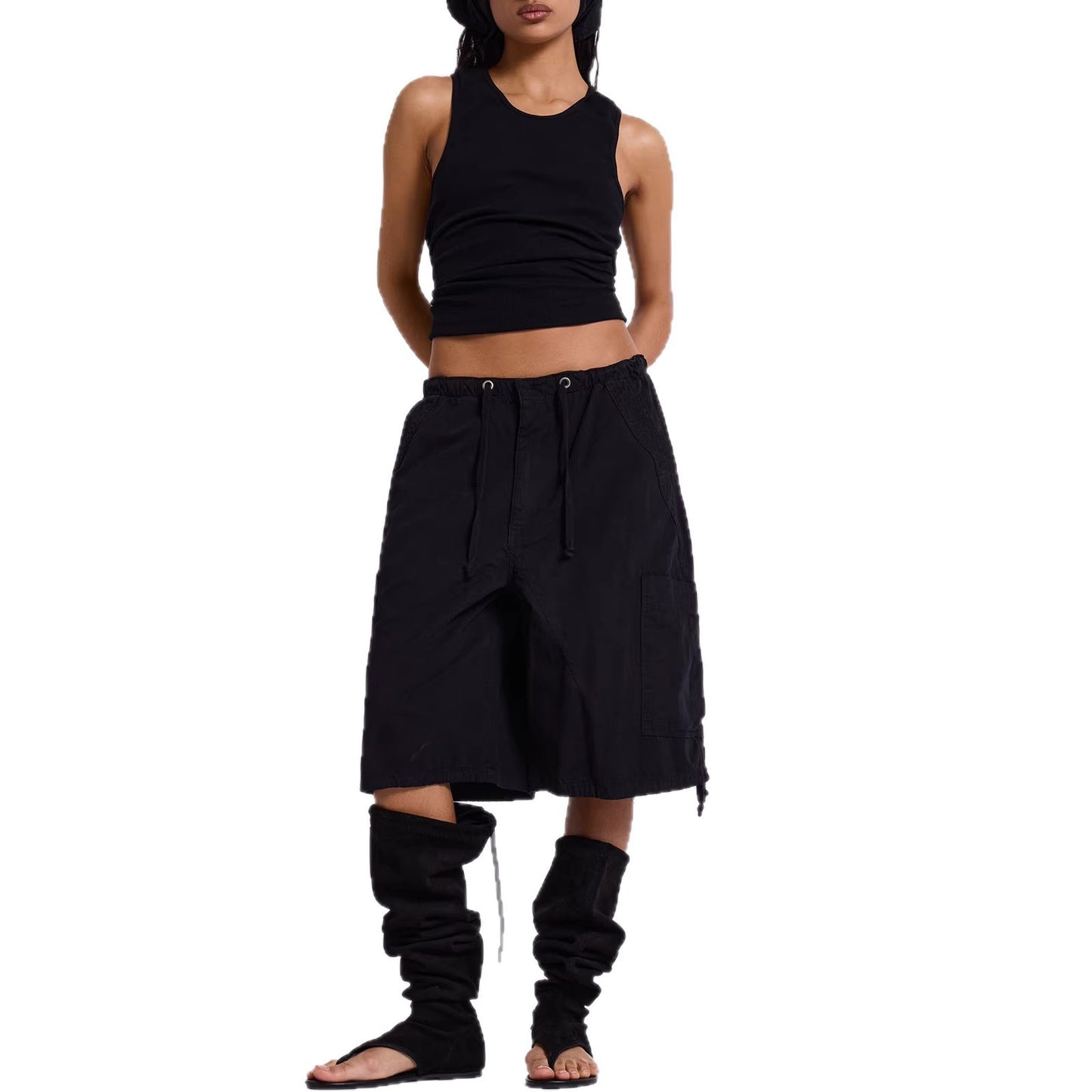 Women's Casual Drawstring Design Versatile Large With Pocket Pants