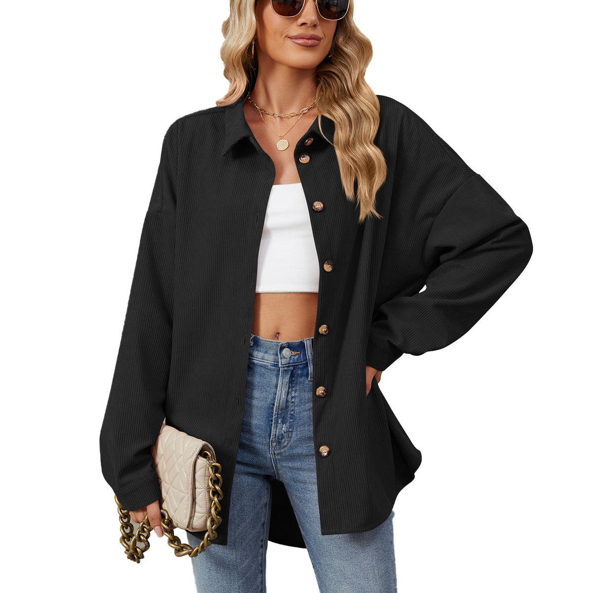 Women's Solid Color Polo Collar Button Long Coats