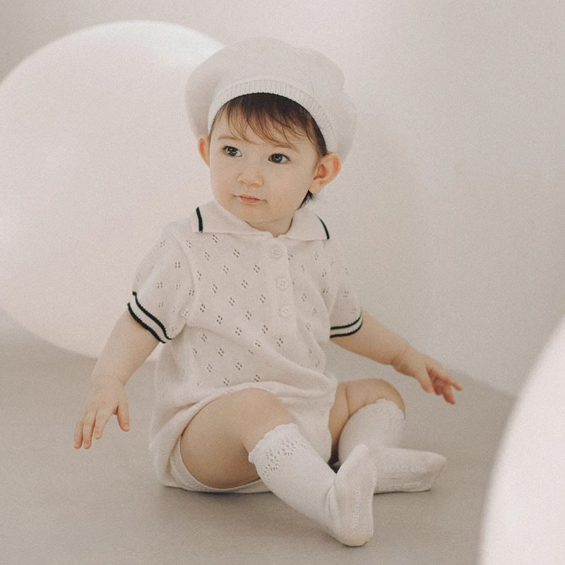 Thin Class Short-sleeved Triangle Jumpsuit Knitted Hollow Romper Jumpsuit, Climbing Suit