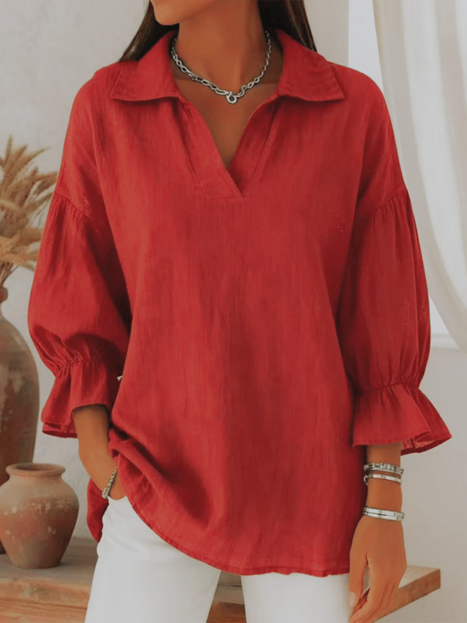 Women's Solid Color Casual Loose Stylish Long Blouse