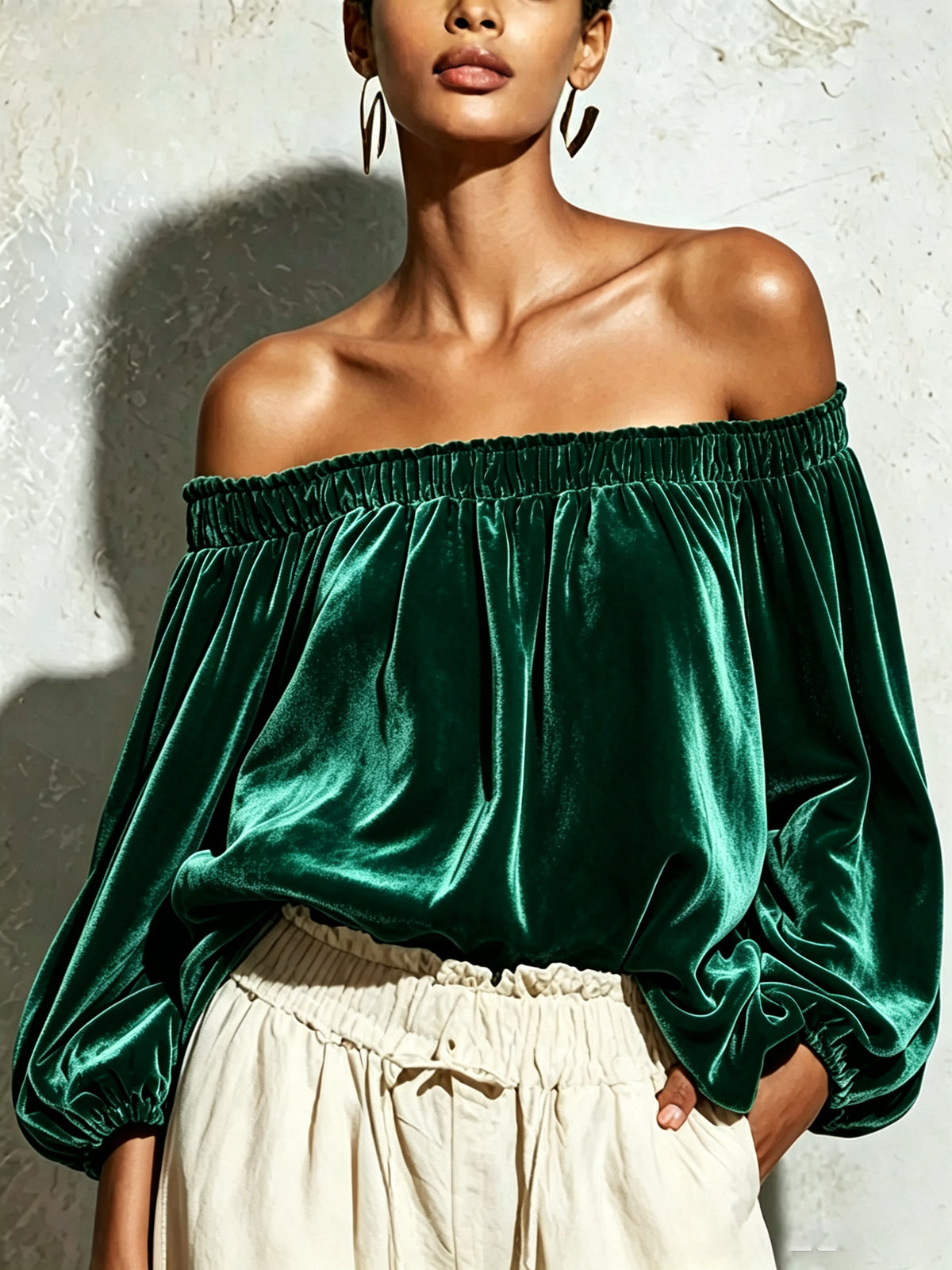 Women's Lantern Sleeve Elegant Solid Color Casual T-shirt Blouse