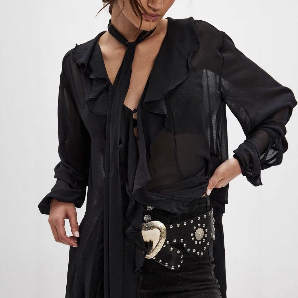 Women's Summer Solid Color Sexy Ruffled Bell Clothing