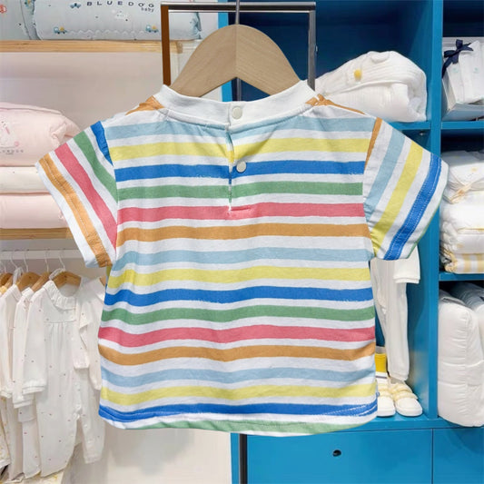 Children's Korean Style Clothing Summer Boys Cotton Color Stripes Short-sleeved Breathable Children's T-shirt