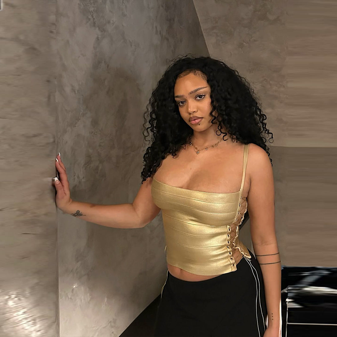 Sexy Hot Style Slim Fit Skinny Gilding Square Collar Bandage Shorts