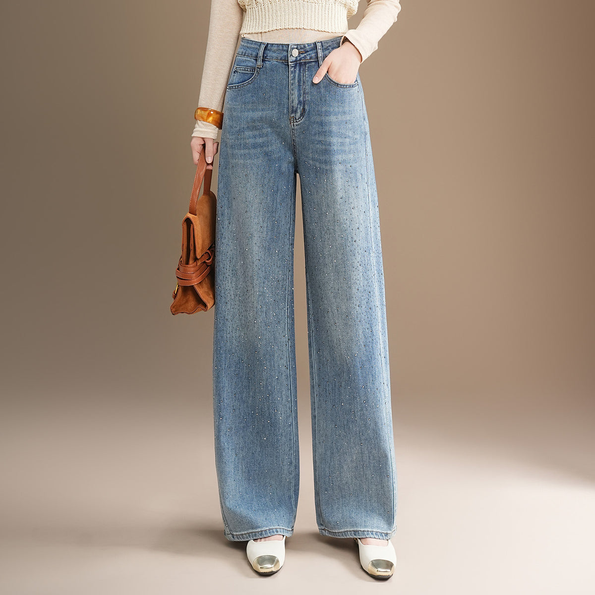 Women's Rhinestone Shiny Straight For Spring High Waist Slimming Women's Jeans