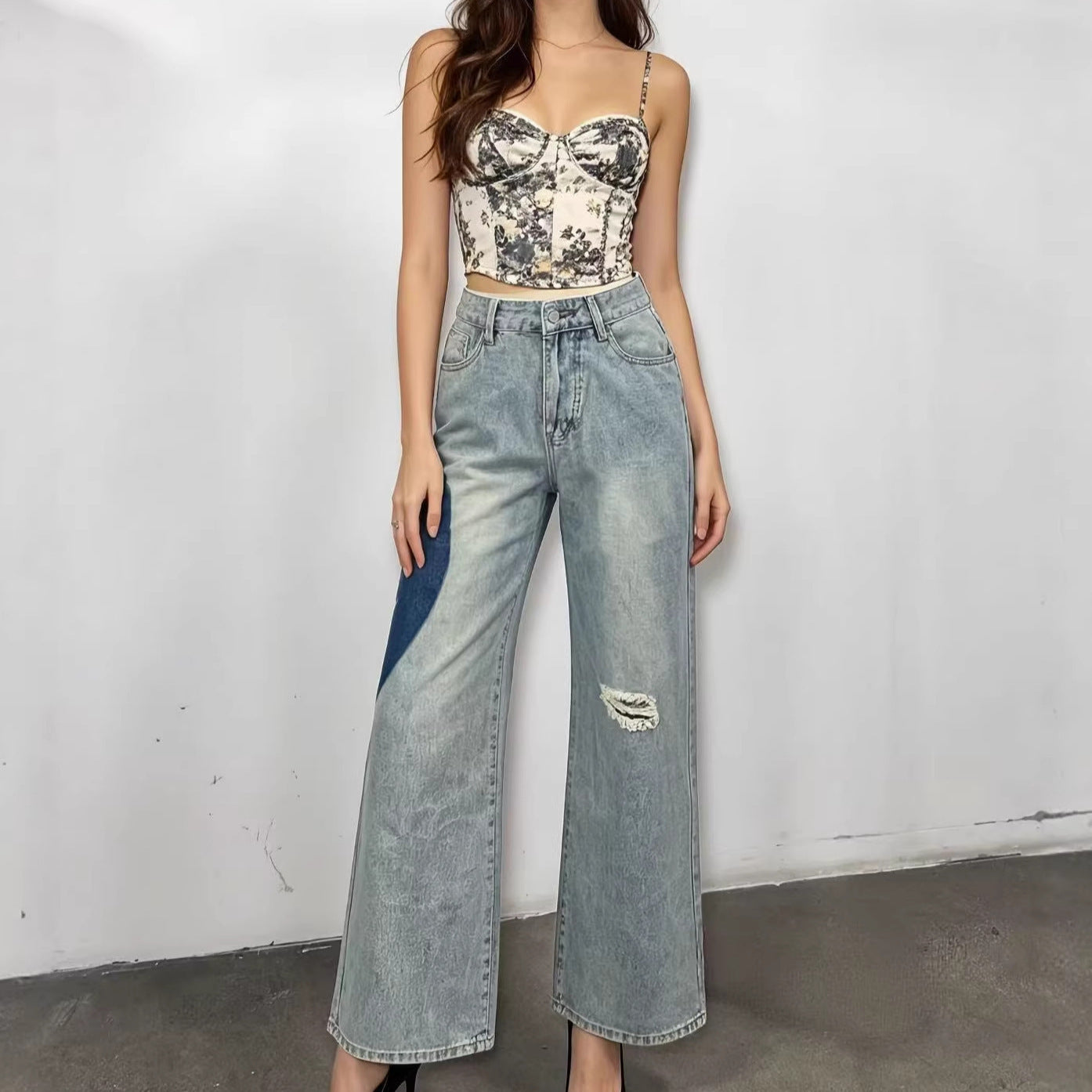 Women's Cool Fashion Unique Stitching Love Design Women's Jeans