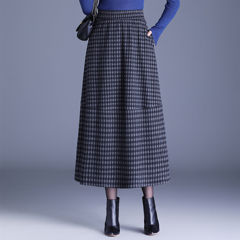 Plaid Mid-length Fashion Casual Elastic Waist Skirt