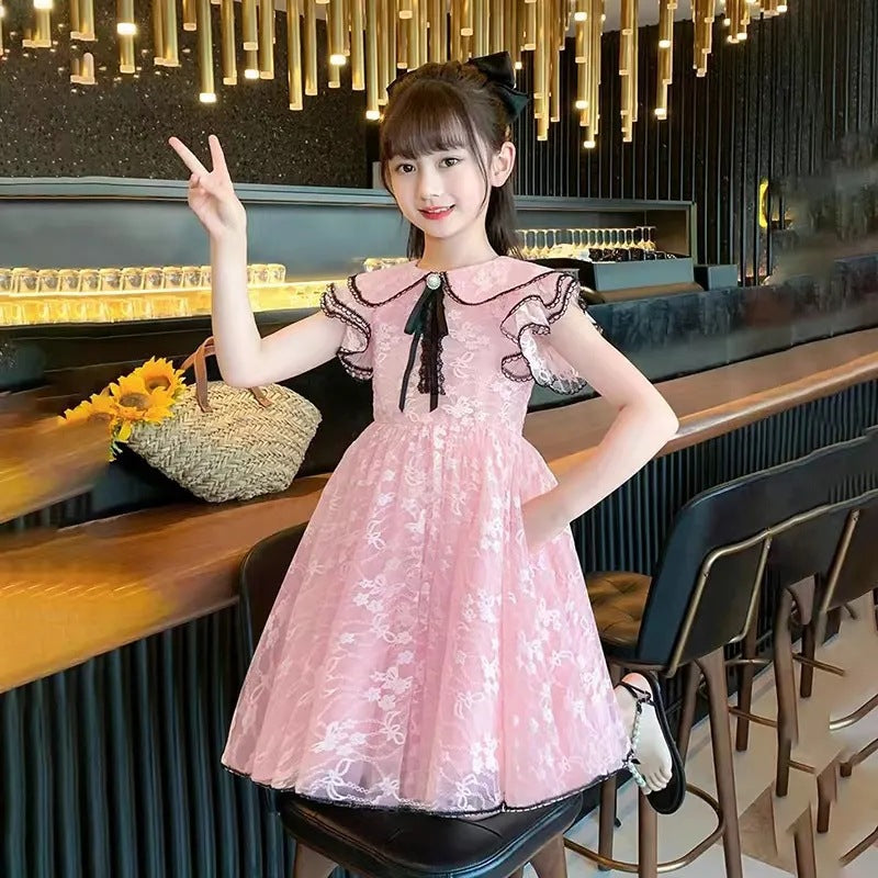 Children's Summer Fashionable Princess Middle Big Little Lace Children's Dress