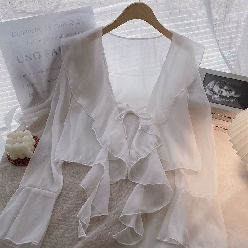 Women's Super Fairy Sun Protection Summer Lightweight Breathable Sling Dress Lace Shirt, Chiffon Shirt