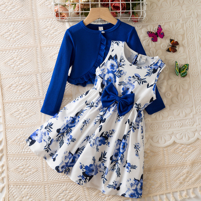Children's Large Set Autumn Western Style Printed Children's Dress