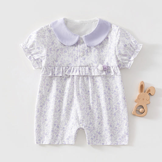 Clothes Summer Class Cotton Short Sleeve Floral Lantern Fresh Princess Jumpsuit, Climbing Suit