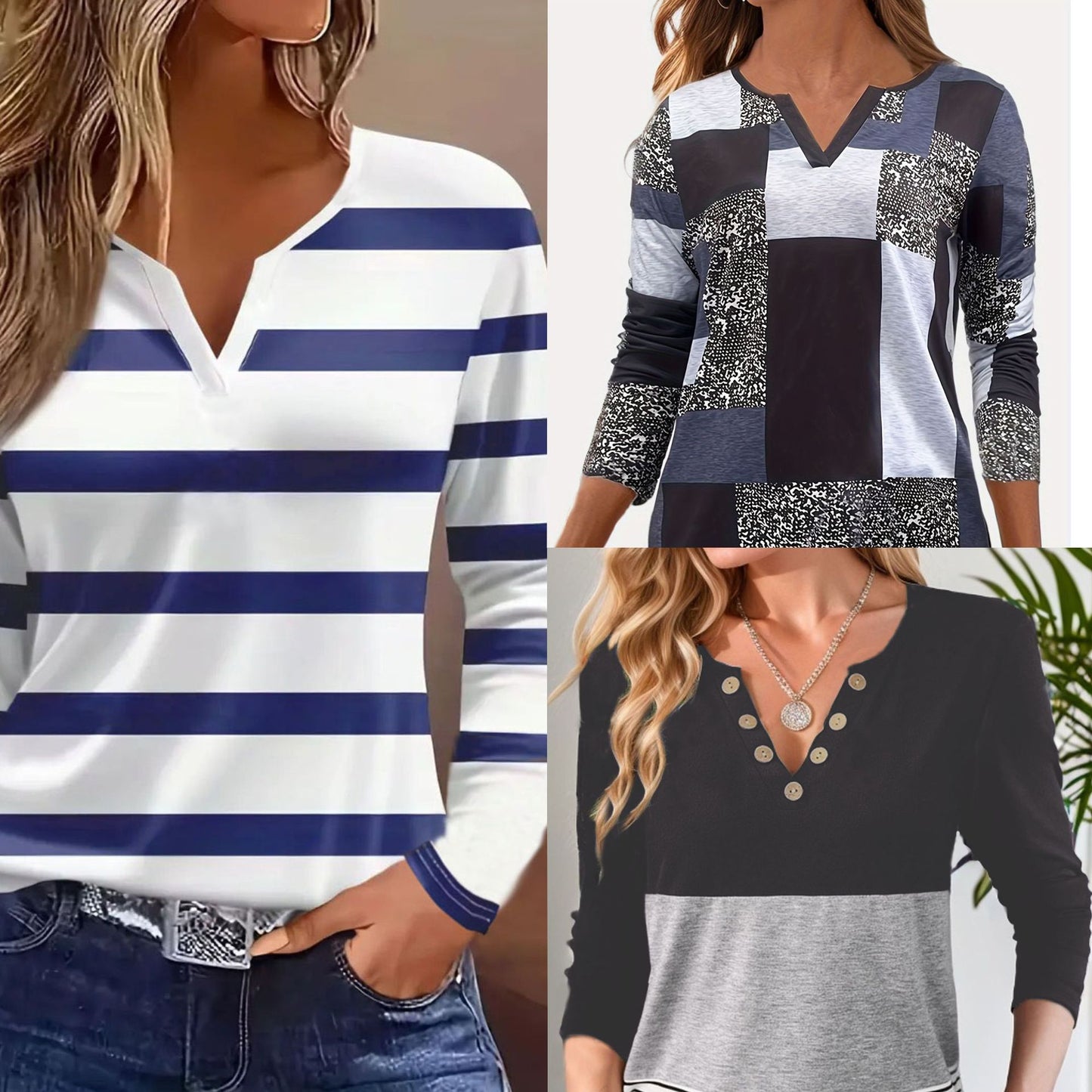 Classic Elegant Women's Casual Printed Long-sleeved Women's T-shirt