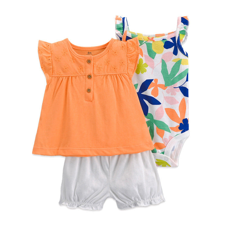 Children's Summer Clothing Short-sleeved Shorts T-shirt Three-piece Children's Suit