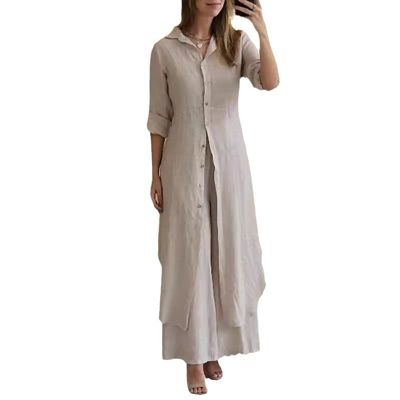 Women's Urban Elegant Cotton Linen Waisted Long-sleeved Fashion Casual Suit