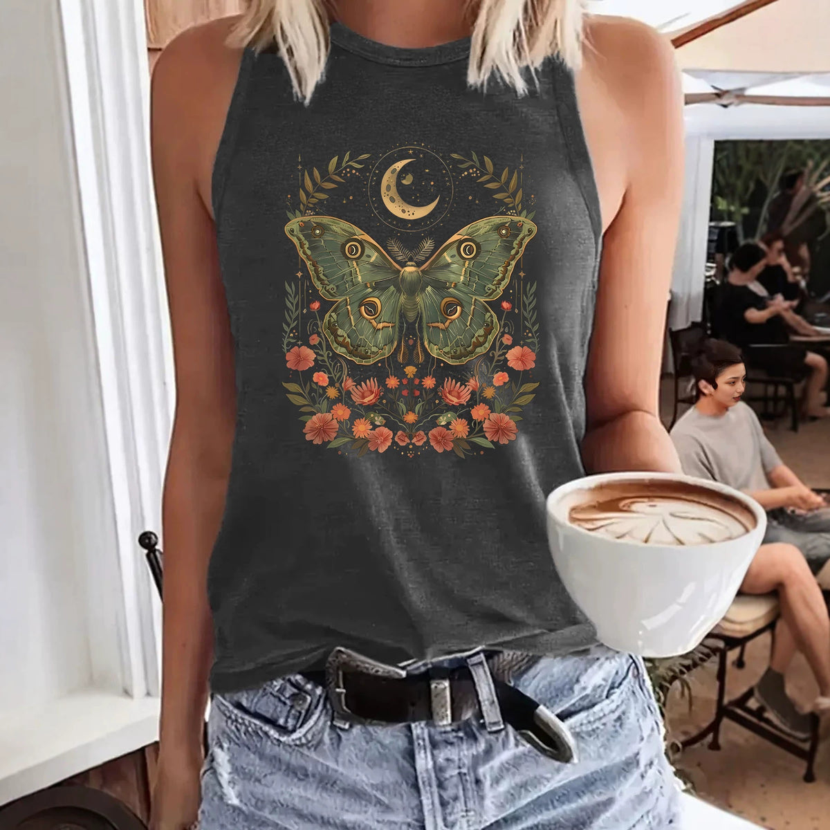Vintage Plant Forest Print Female Versatile Comfortable Tops